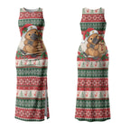 Aussie Platypus Christmas Couples Matching Tank Maxi Dress and Long Sleeve Button Shirt Festive Knitted Pattern Inspired