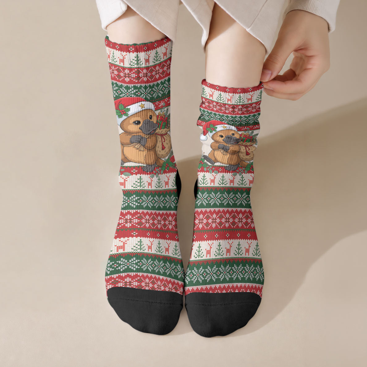 Aussie Platypus Christmas Crew Socks Festive Knitted Pattern Inspired