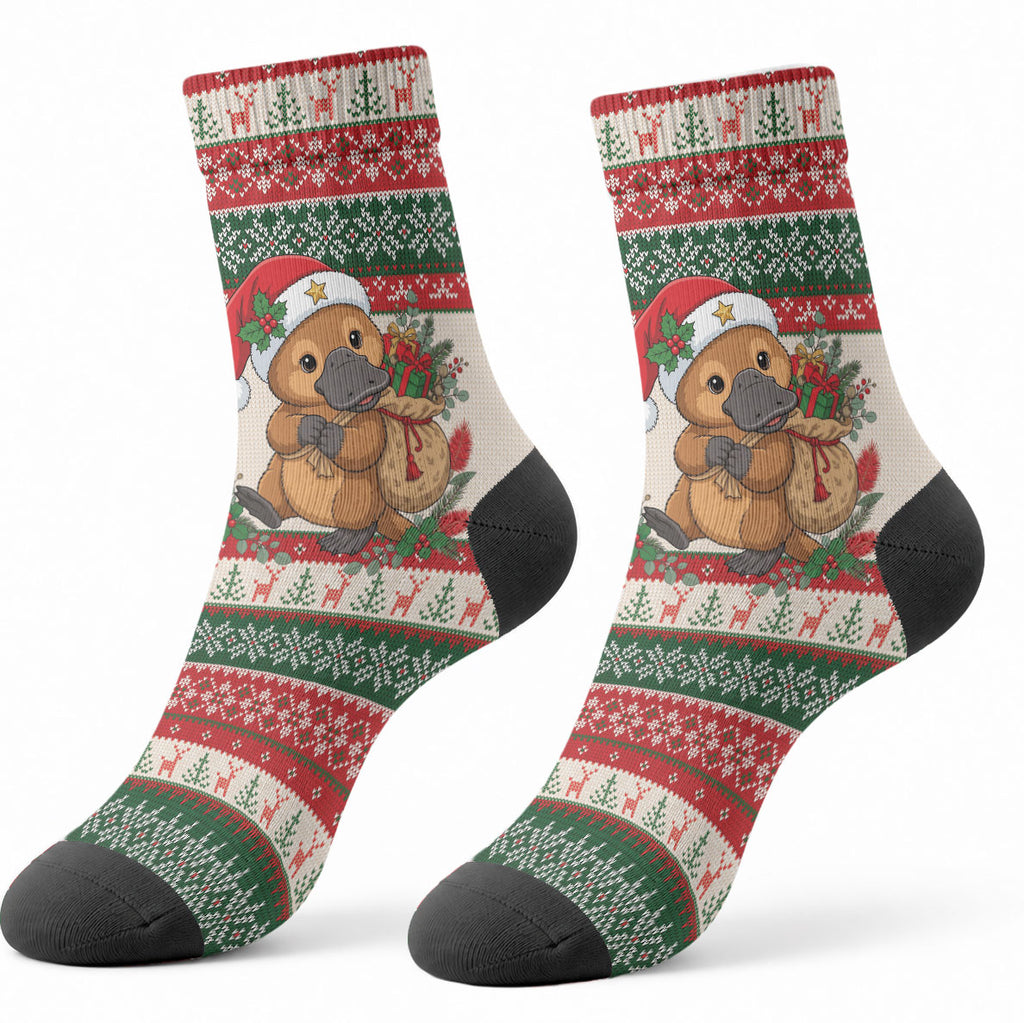 Aussie Platypus Christmas Crew Socks Festive Knitted Pattern Inspired