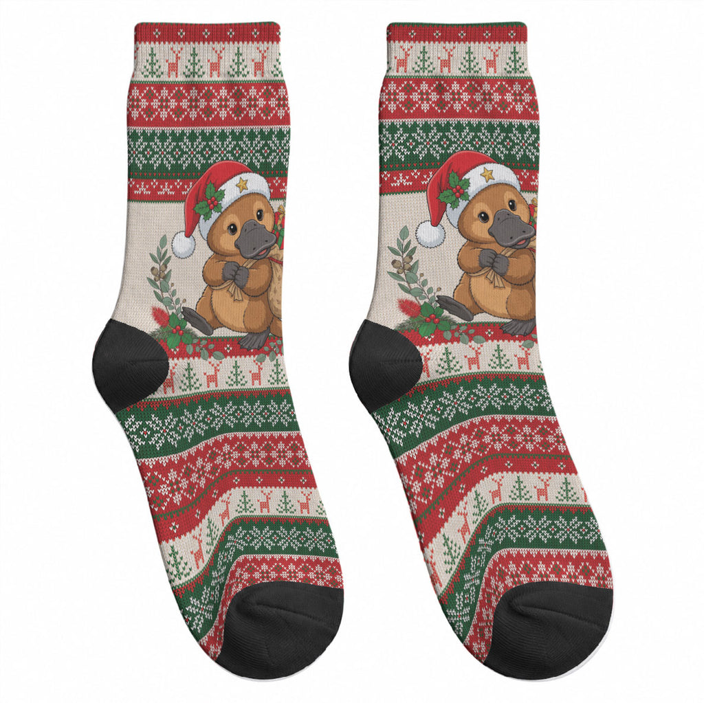 Aussie Platypus Christmas Crew Socks Festive Knitted Pattern Inspired