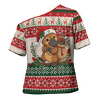 Aussie Platypus Christmas Cross Shoulder Shirt Festive Knitted Pattern Inspired