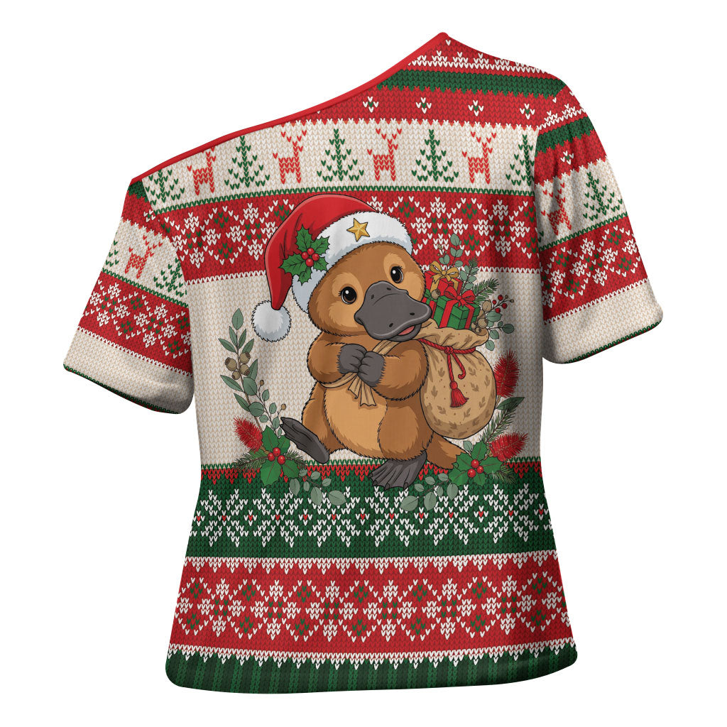 Aussie Platypus Christmas Cross Shoulder Shirt Festive Knitted Pattern Inspired