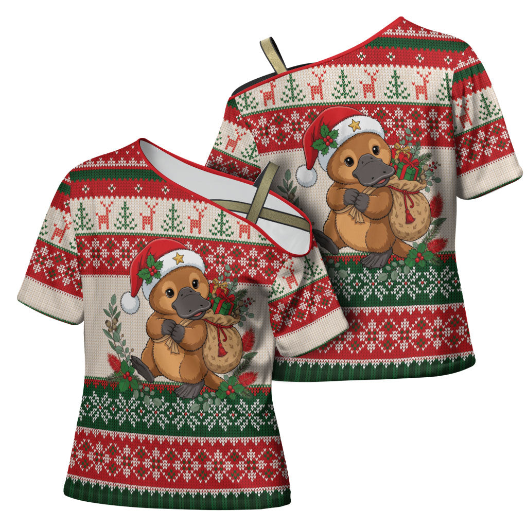 Aussie Platypus Christmas Cross Shoulder Shirt Festive Knitted Pattern Inspired