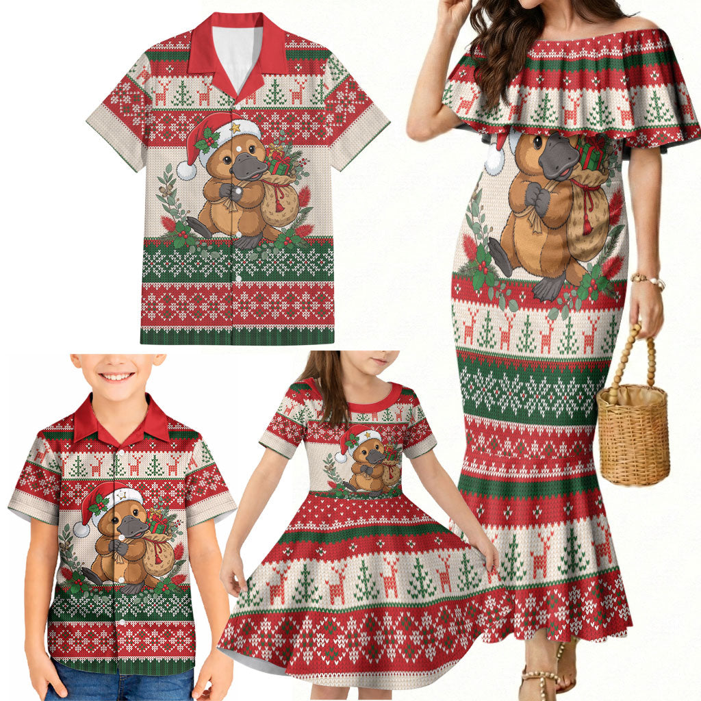 Aussie Platypus Christmas Family Matching Mermaid Dress and Hawaiian Shirt Festive Knitted Pattern Inspired