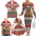 Aussie Platypus Christmas Family Matching Off The Shoulder Long Sleeve Dress and Hawaiian Shirt Festive Knitted Pattern Inspired