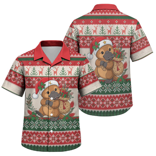 Aussie Platypus Christmas Family Matching Puletasi and Hawaiian Shirt Festive Knitted Pattern Inspired