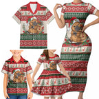 Aussie Platypus Christmas Family Matching Short Sleeve Bodycon Dress and Hawaiian Shirt Festive Knitted Pattern Inspired