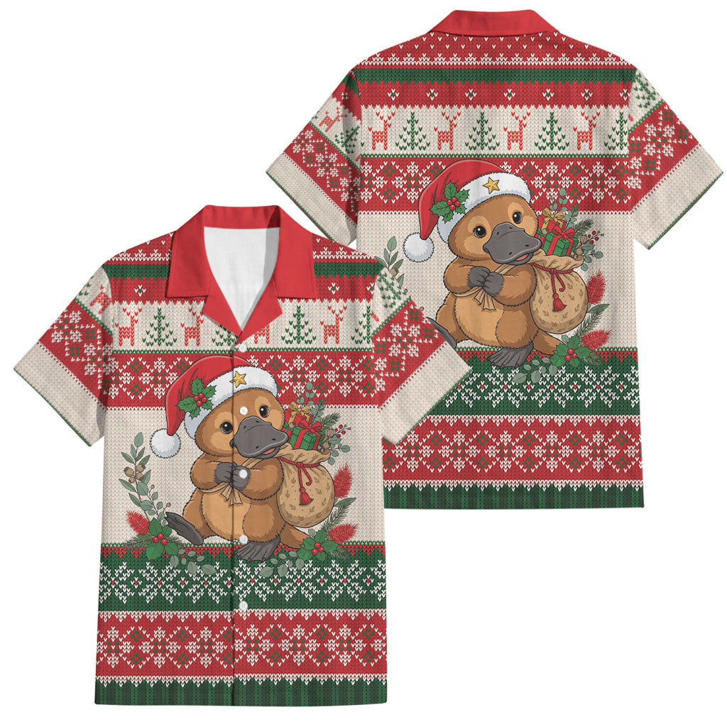 Aussie Platypus Christmas Family Matching Summer Maxi Dress and Hawaiian Shirt Festive Knitted Pattern Inspired
