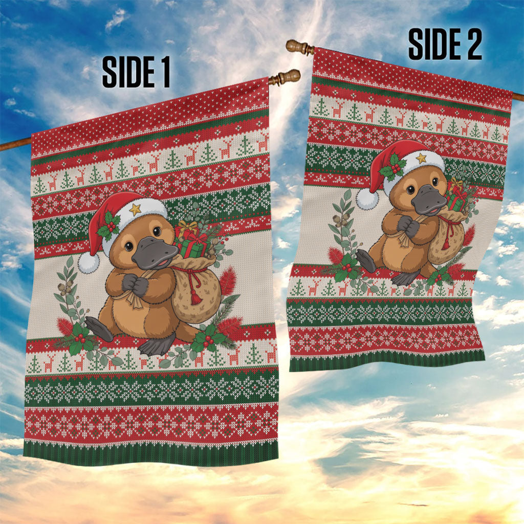 Aussie Platypus Christmas Garden Flag Festive Knitted Pattern Inspired