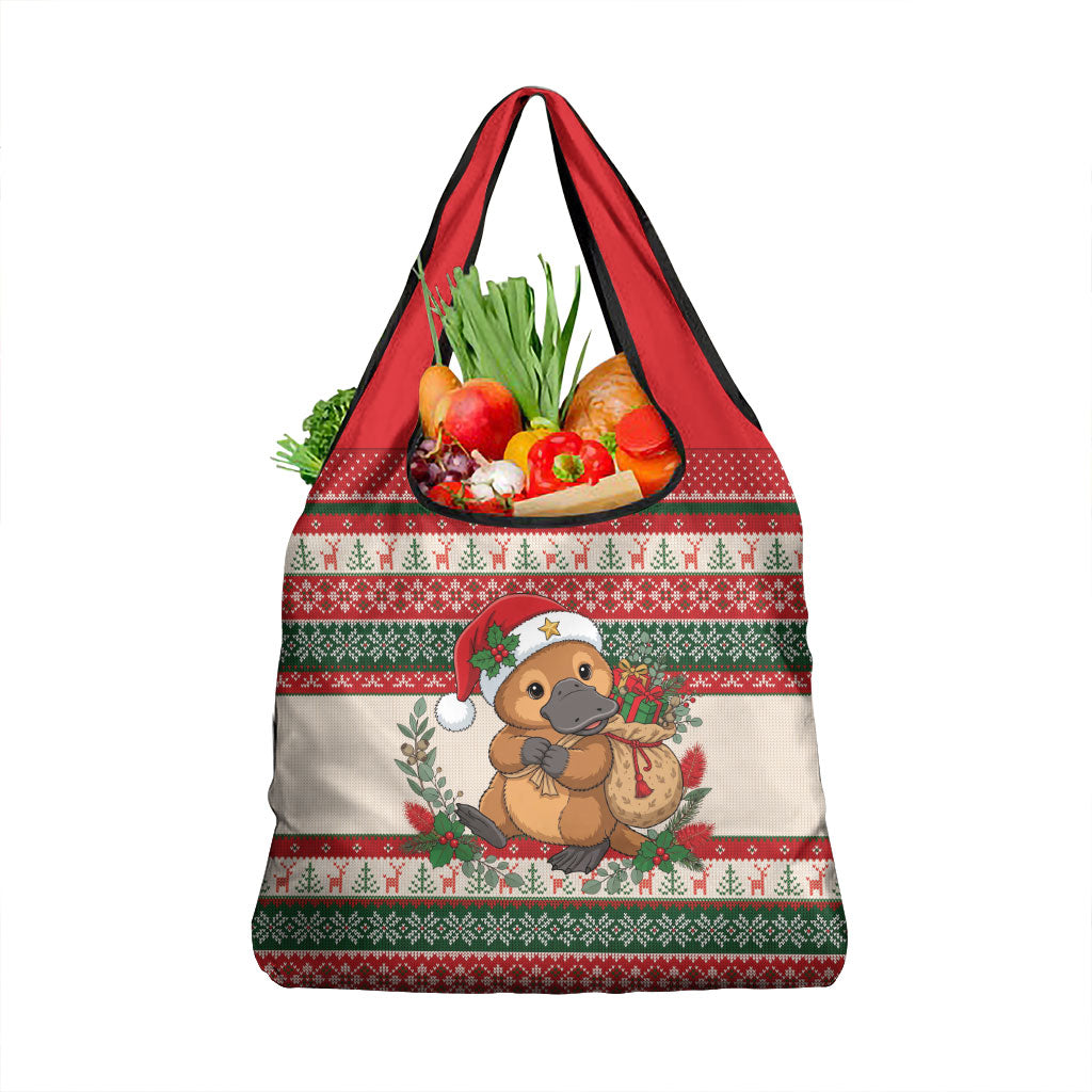Aussie Platypus Christmas Grocery Bag Festive Knitted Pattern Inspired