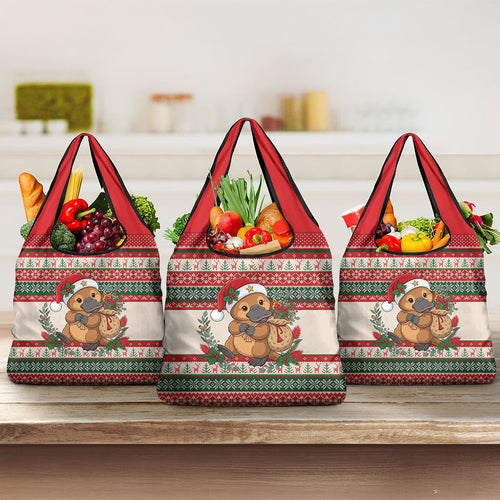 Aussie Platypus Christmas Grocery Bag Festive Knitted Pattern Inspired