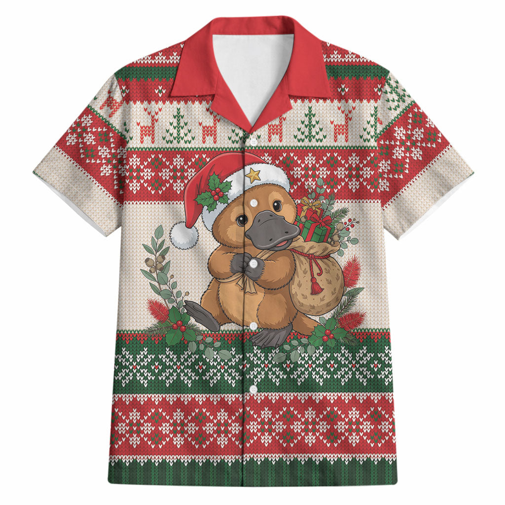 Aussie Platypus Christmas Hawaiian Shirt Festive Knitted Pattern Inspired