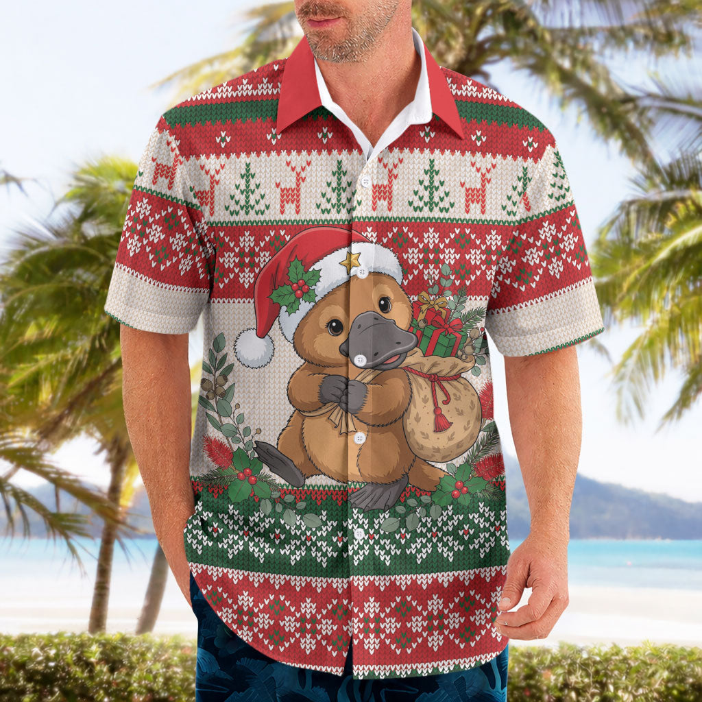 Aussie Platypus Christmas Hawaiian Shirt Festive Knitted Pattern Inspired