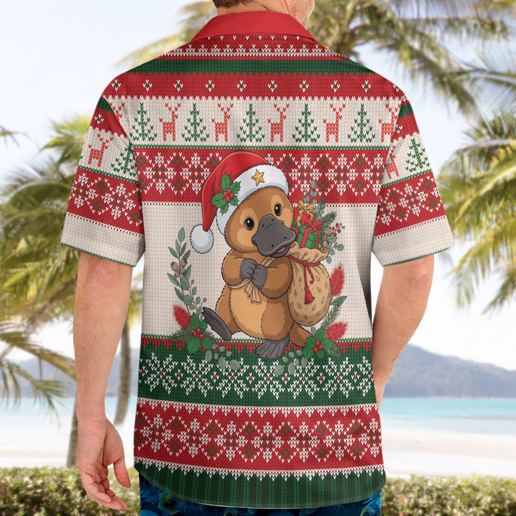 Aussie Platypus Christmas Hawaiian Shirt Festive Knitted Pattern Inspired