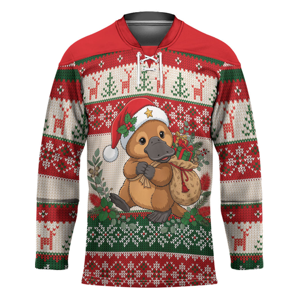 Aussie Platypus Christmas Hockey Jersey Festive Knitted Pattern Inspired