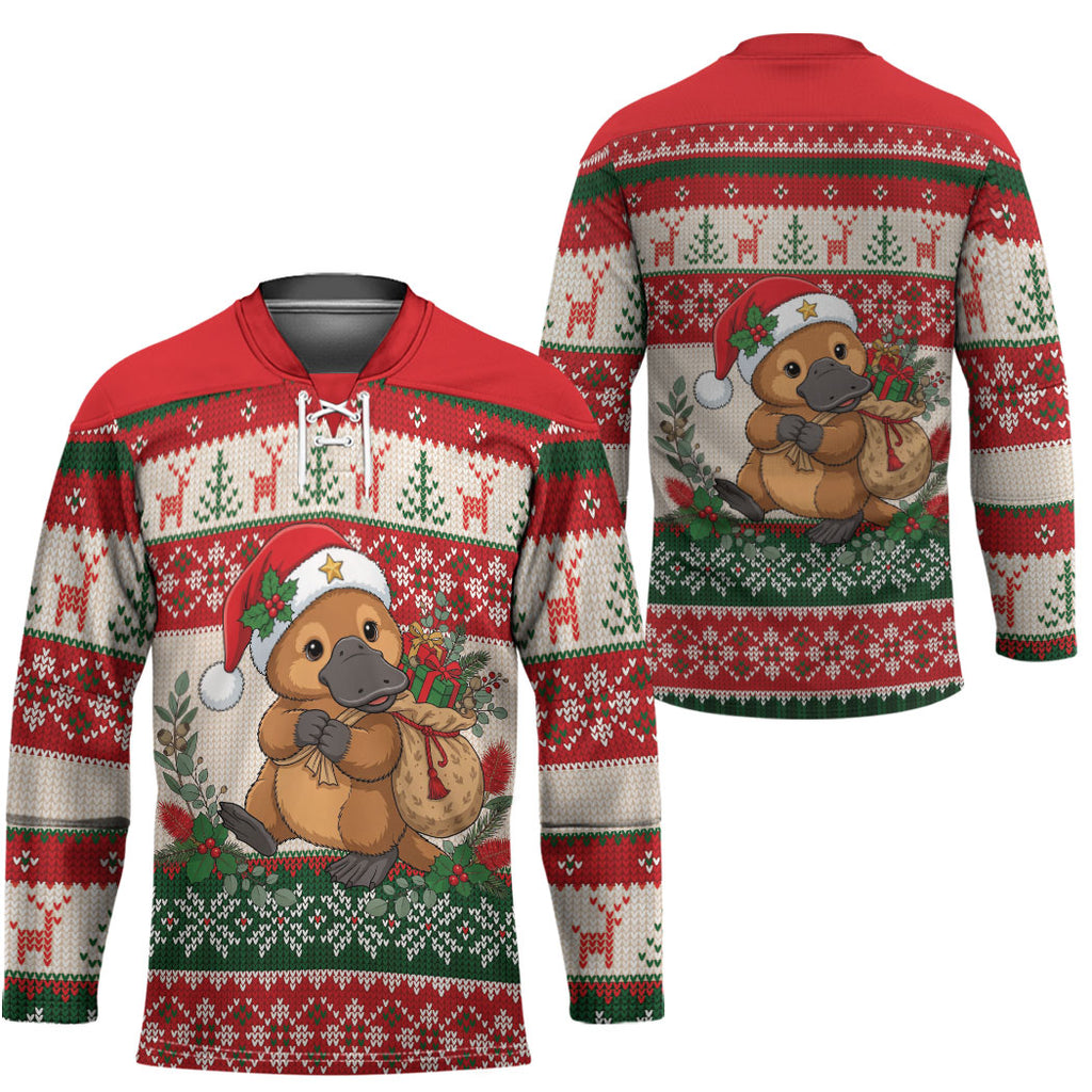 Aussie Platypus Christmas Hockey Jersey Festive Knitted Pattern Inspired