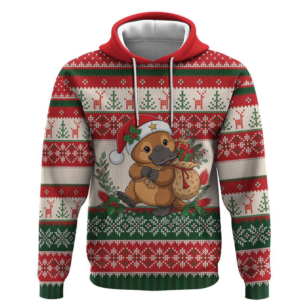 Aussie Platypus Christmas Hoodie Festive Knitted Pattern Inspired