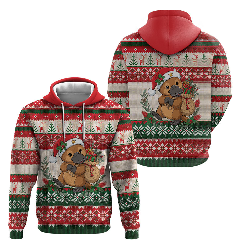 Aussie Platypus Christmas Hoodie Festive Knitted Pattern Inspired