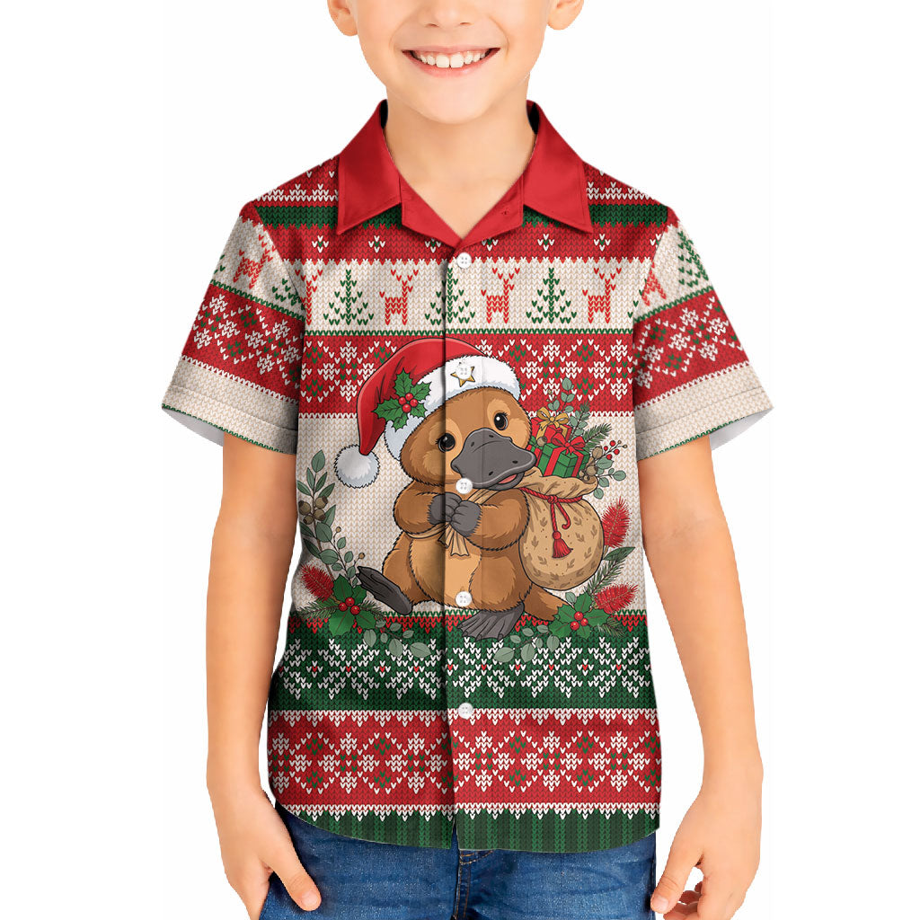 Aussie Platypus Christmas Kid Hawaiian Shirt Festive Knitted Pattern Inspired