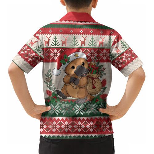 Aussie Platypus Christmas Kid Hawaiian Shirt Festive Knitted Pattern Inspired