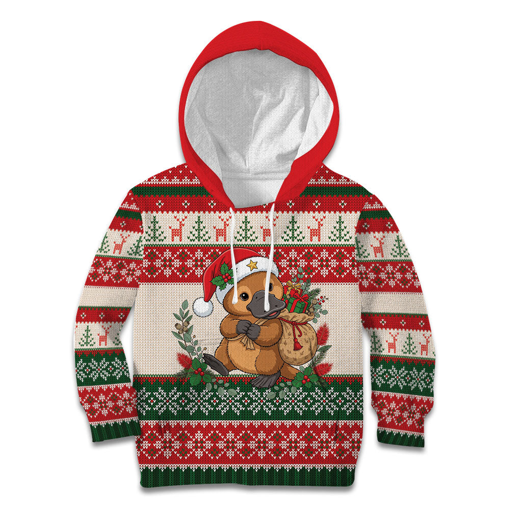 Aussie Platypus Christmas Kid Hoodie Festive Knitted Pattern Inspired