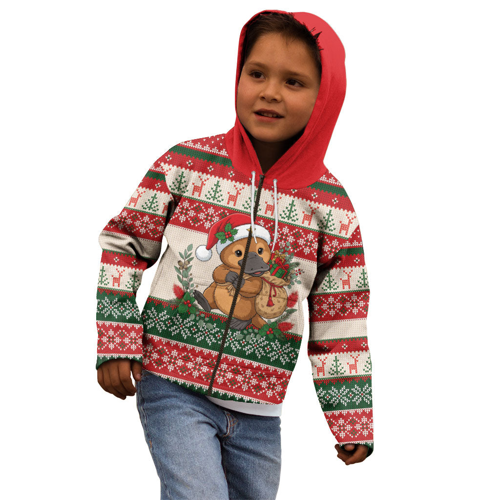 Aussie Platypus Christmas Kid Hoodie Festive Knitted Pattern Inspired