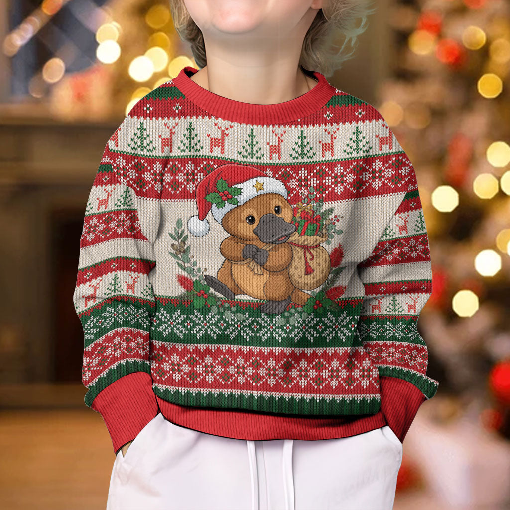 Aussie Platypus Christmas Kid Ugly Christmas Sweater Festive Knitted Pattern Inspired