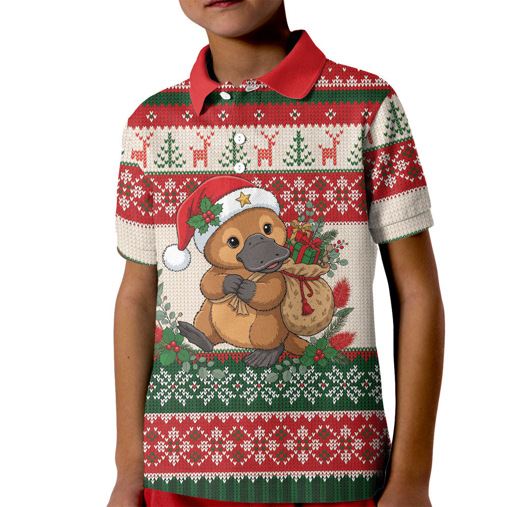 Aussie Platypus Christmas Kid Polo Shirt Festive Knitted Pattern Inspired