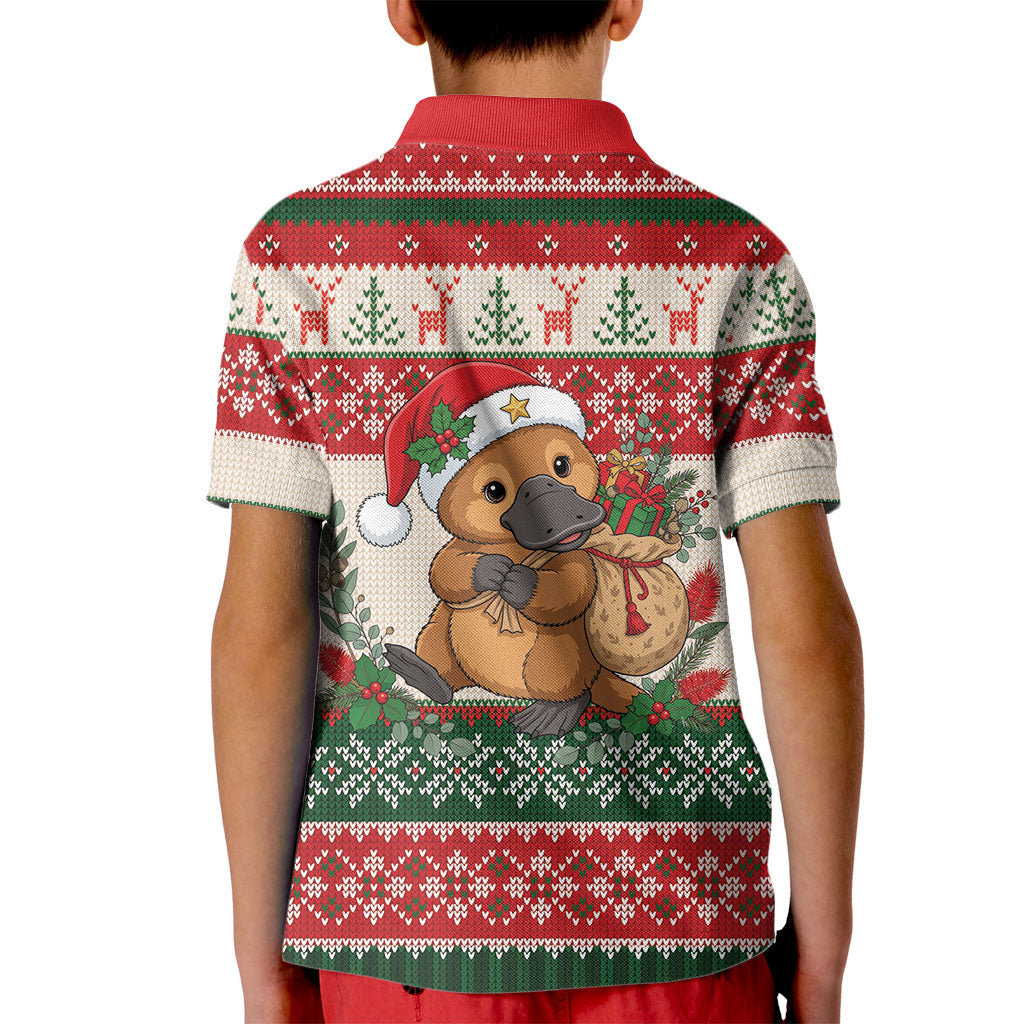 Aussie Platypus Christmas Kid Polo Shirt Festive Knitted Pattern Inspired