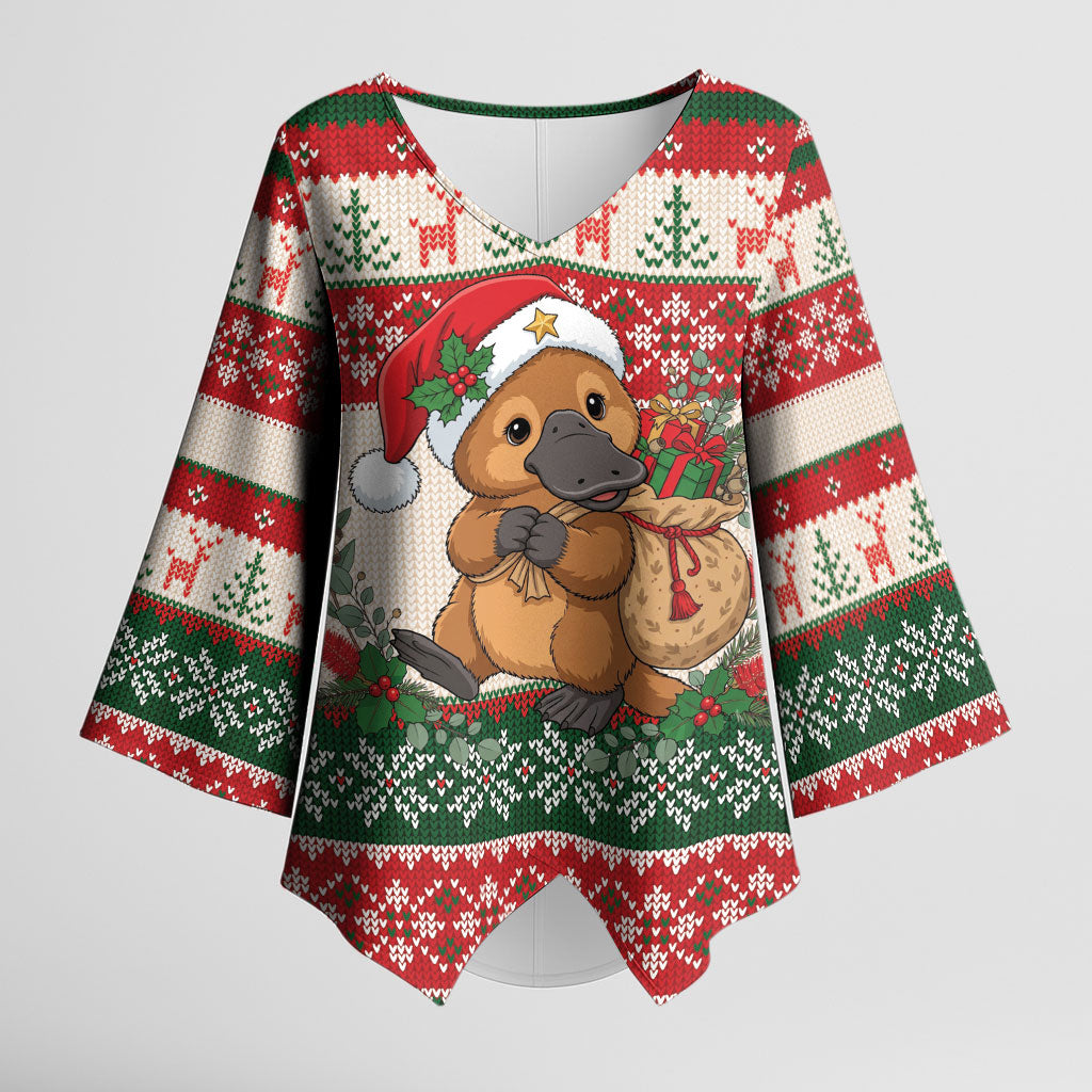 Aussie Platypus Christmas Kimono Sleeve Blouse Festive Knitted Pattern Inspired