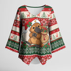 Aussie Platypus Christmas Kimono Sleeve Blouse Festive Knitted Pattern Inspired