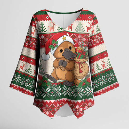 Aussie Platypus Christmas Kimono Sleeve Blouse Festive Knitted Pattern Inspired