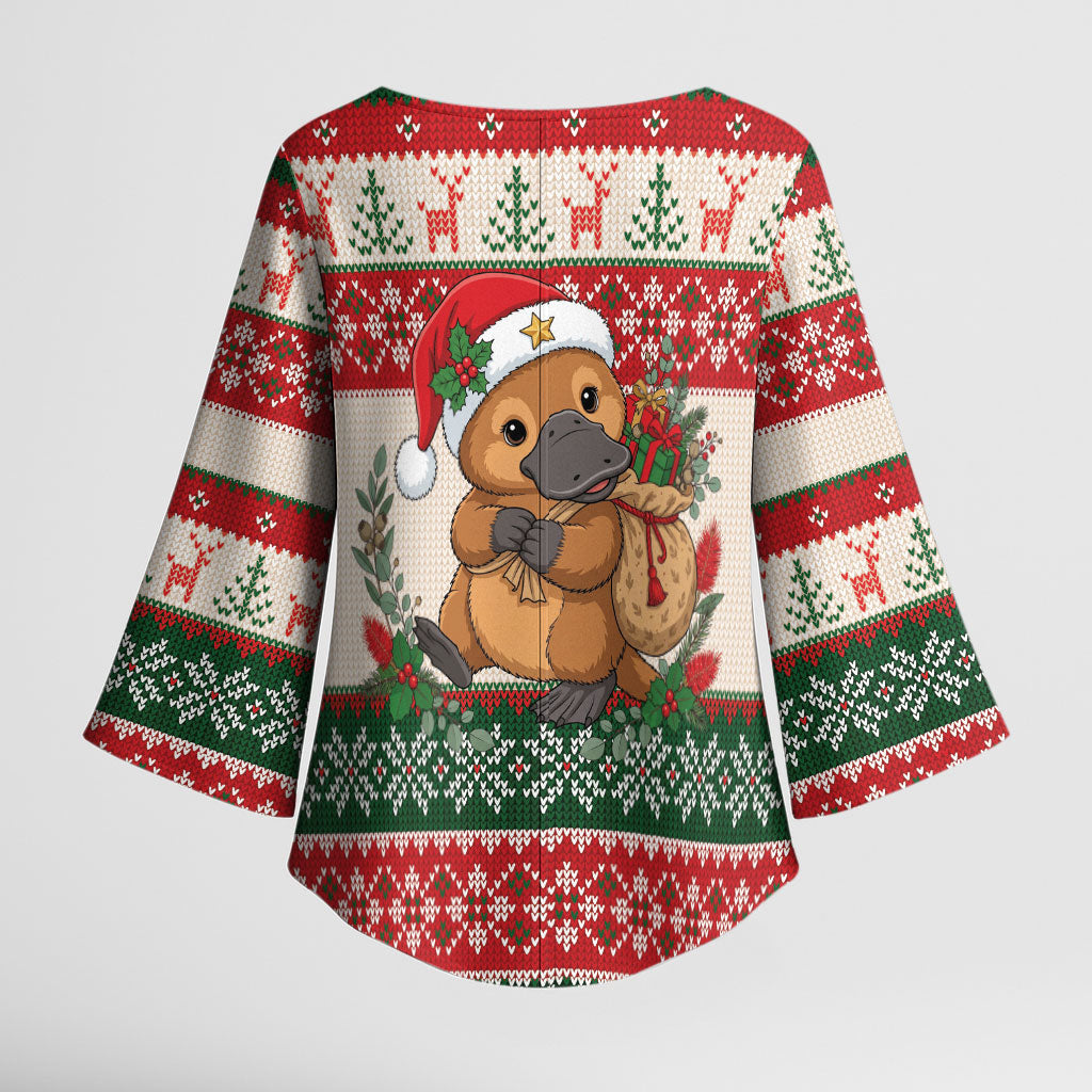 Aussie Platypus Christmas Kimono Sleeve Blouse Festive Knitted Pattern Inspired