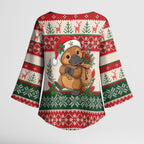 Aussie Platypus Christmas Kimono Sleeve Blouse Festive Knitted Pattern Inspired