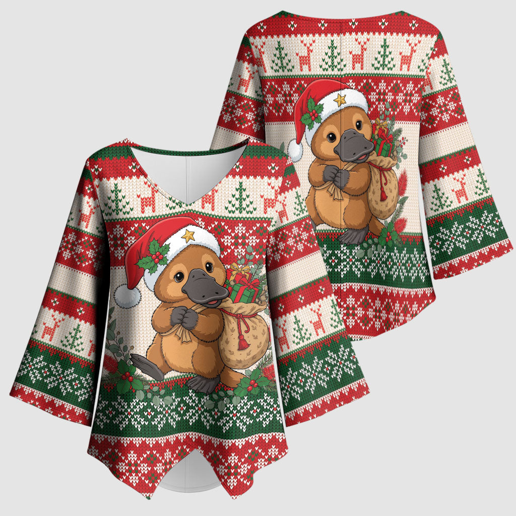 Aussie Platypus Christmas Kimono Sleeve Blouse Festive Knitted Pattern Inspired
