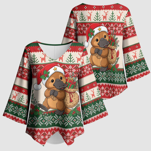 Aussie Platypus Christmas Kimono Sleeve Blouse Festive Knitted Pattern Inspired