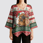 Aussie Platypus Christmas Kimono Sleeve Blouse Festive Knitted Pattern Inspired