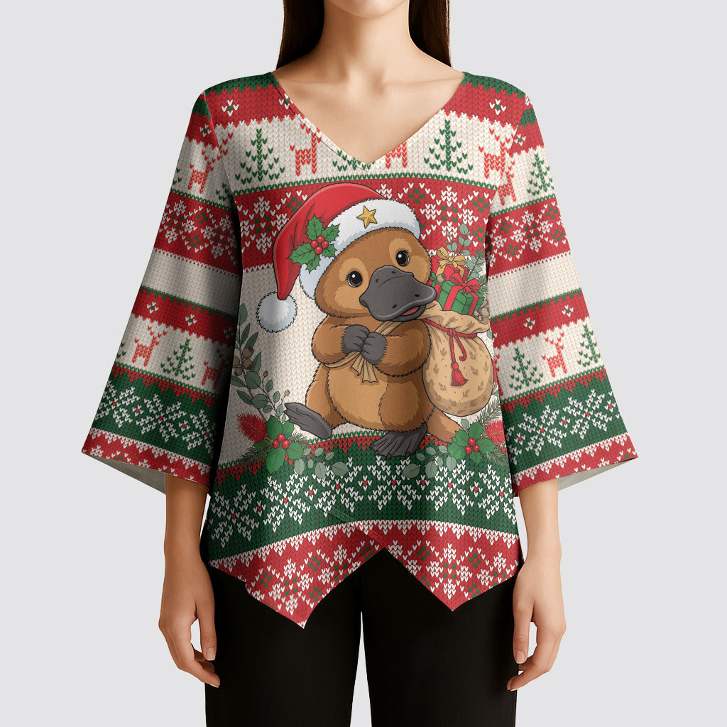 Aussie Platypus Christmas Kimono Sleeve Blouse Festive Knitted Pattern Inspired
