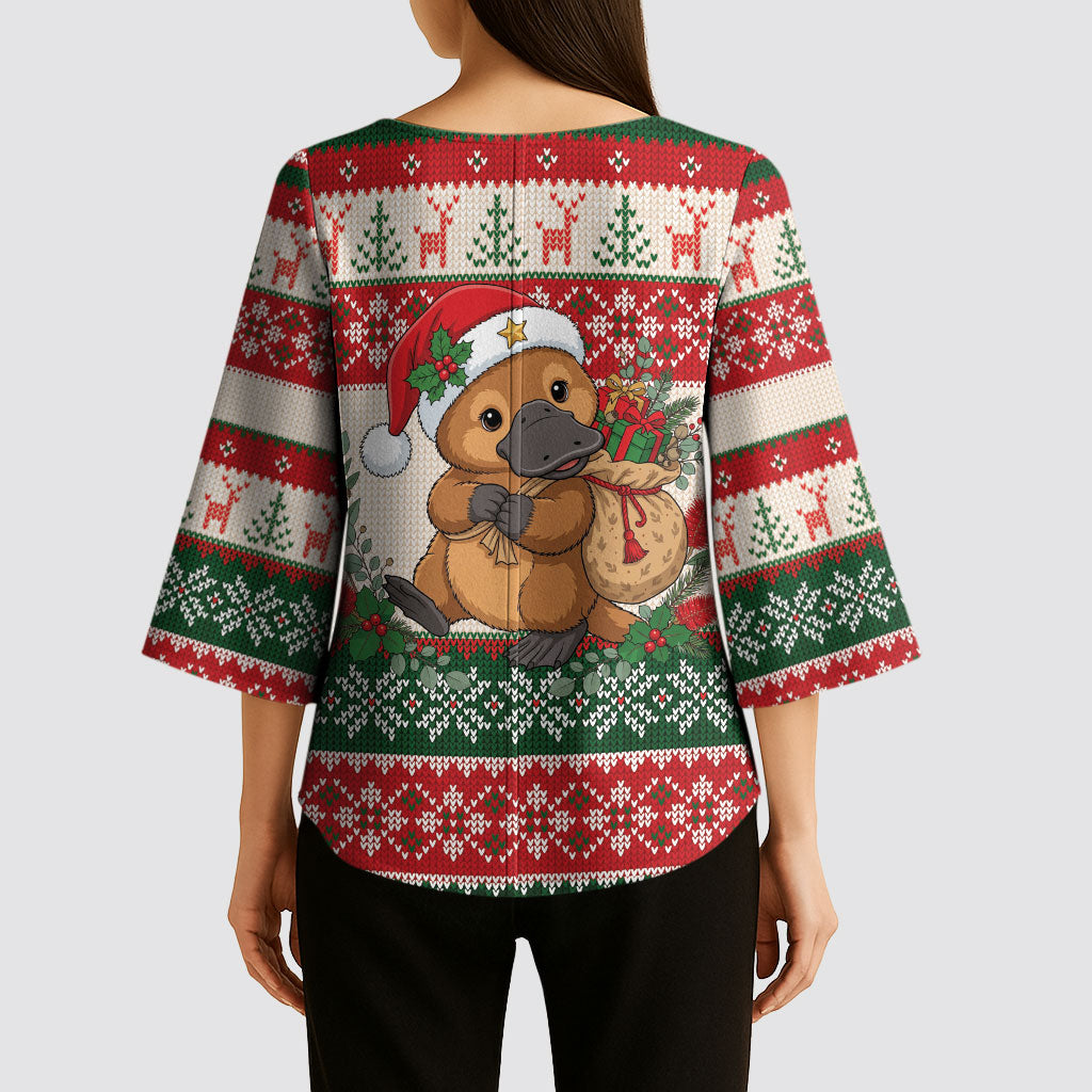 Aussie Platypus Christmas Kimono Sleeve Blouse Festive Knitted Pattern Inspired