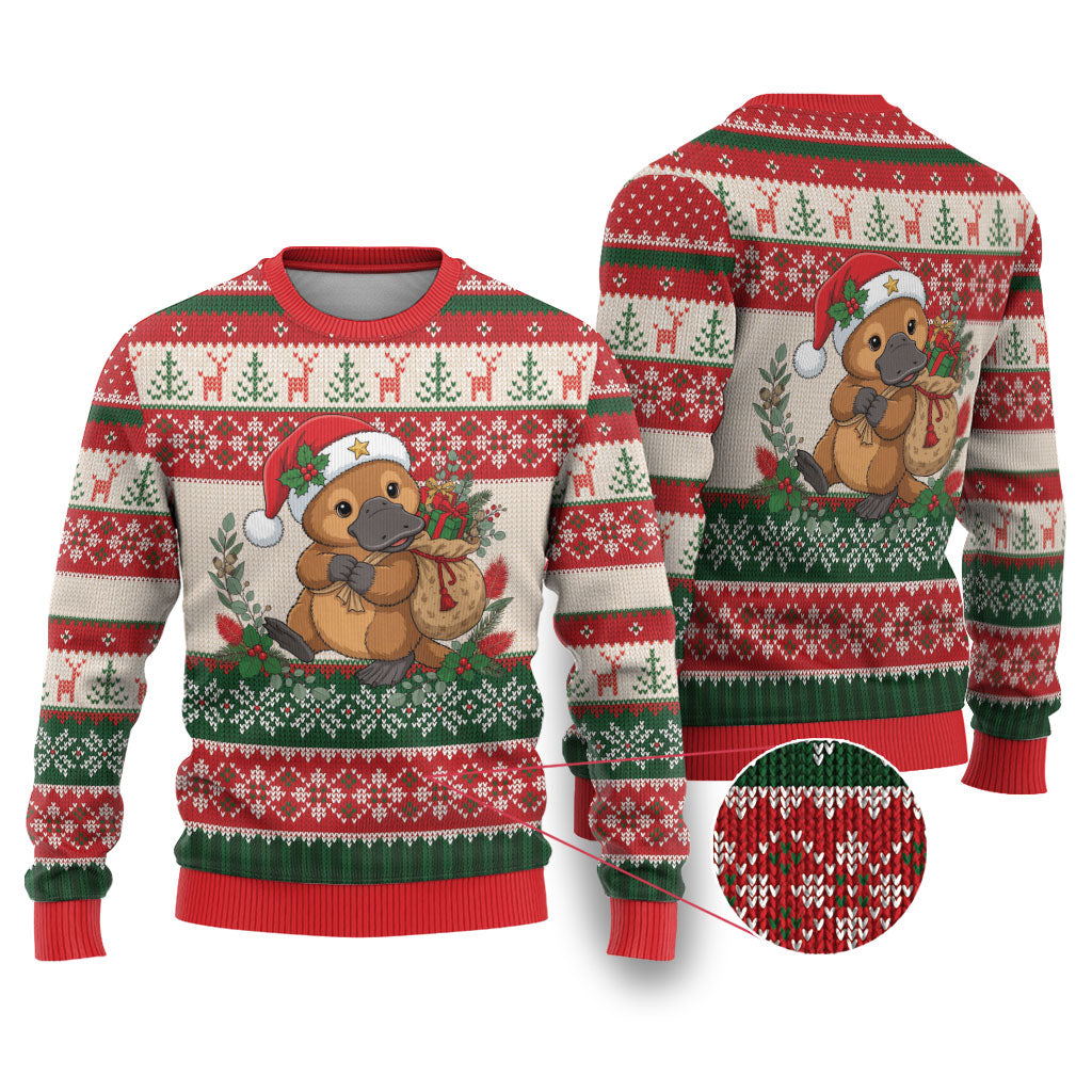 Aussie Platypus Christmas Ugly Christmas Sweater Festive Knitted Pattern Inspired