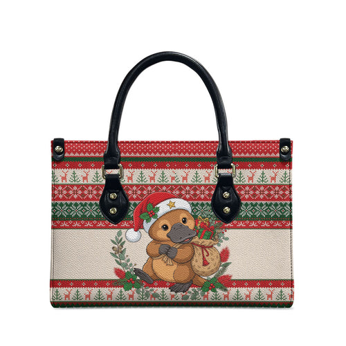 Aussie Platypus Christmas Leather Bag Festive Knitted Pattern Inspired