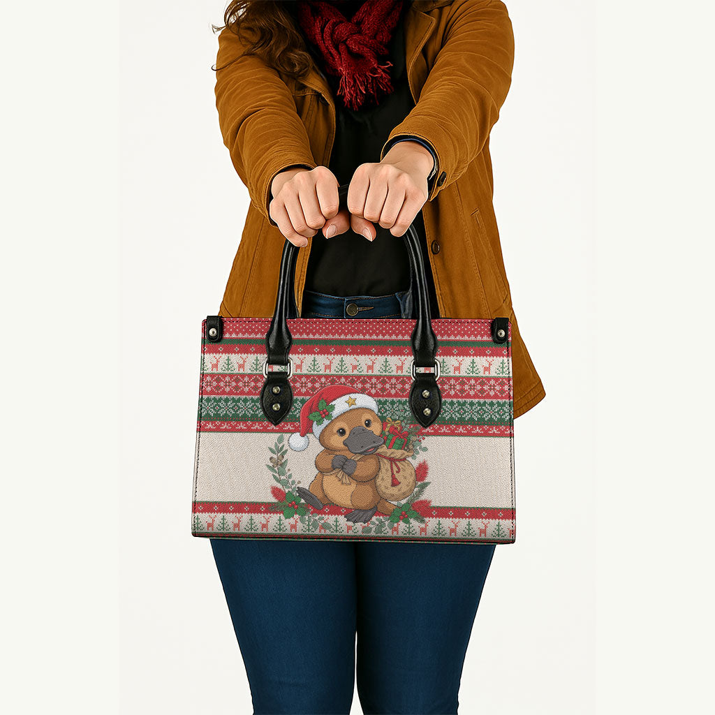 Aussie Platypus Christmas Leather Bag Festive Knitted Pattern Inspired
