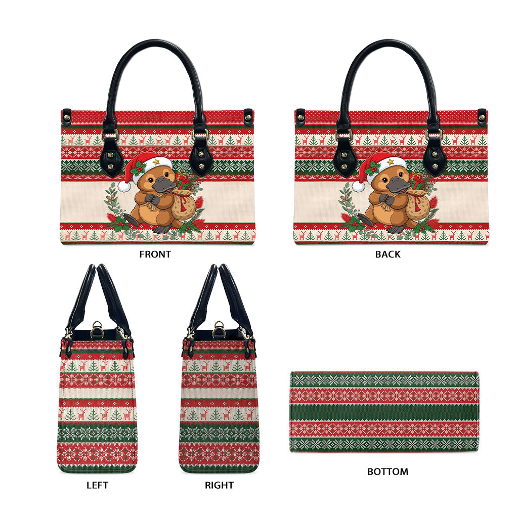 Aussie Platypus Christmas Leather Bag Festive Knitted Pattern Inspired