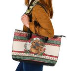 Aussie Platypus Christmas Leather Tote Bag Festive Knitted Pattern Inspired
