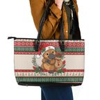 Aussie Platypus Christmas Leather Tote Bag Festive Knitted Pattern Inspired