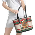 Aussie Platypus Christmas Leather Tote Bag Festive Knitted Pattern Inspired