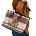 Aussie Platypus Christmas Leather Tote Bag Festive Knitted Pattern Inspired
