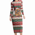 Aussie Platypus Christmas Long Sleeve Bodycon Dress Festive Knitted Pattern Inspired