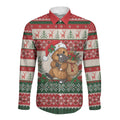 Aussie Platypus Christmas Long Sleeve Button Shirt Festive Knitted Pattern Inspired