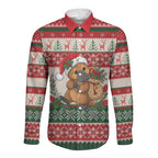 Aussie Platypus Christmas Long Sleeve Button Shirt Festive Knitted Pattern Inspired